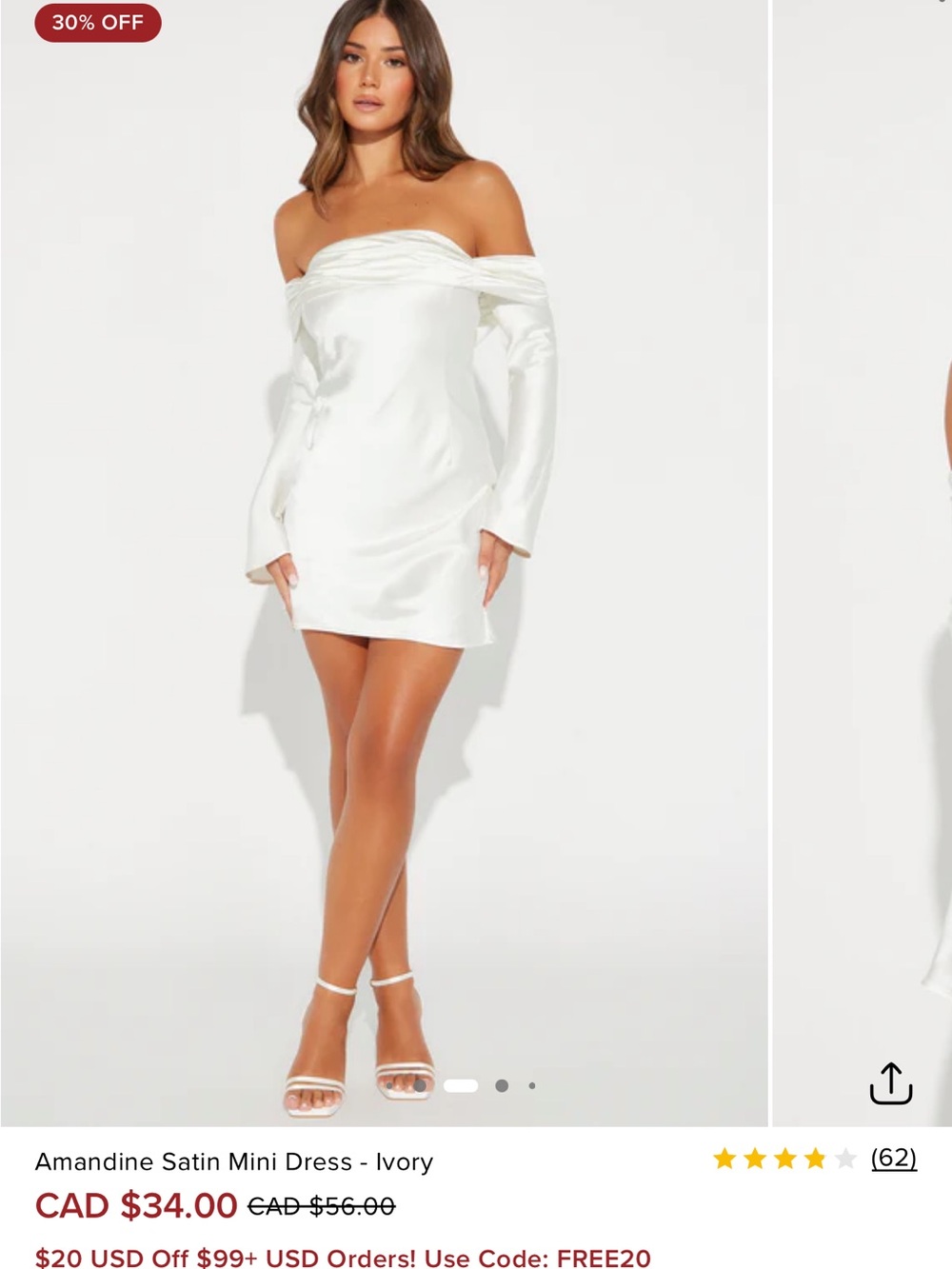 Fashion Nova Ivory Off-Shoulder Satin Mini Dress
